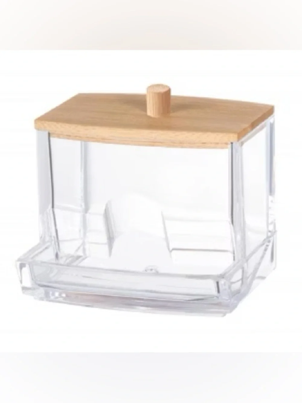 Acrylic Cotton Swab and Q-Tip Dispenser with Bamboo Lid